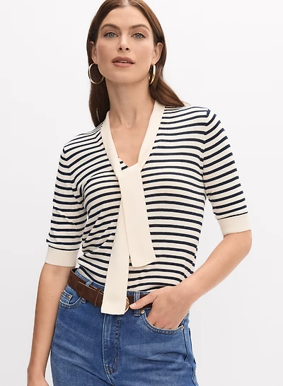 Striped Tied-Neck Cardigan