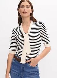 Striped Tied-Neck Cardigan