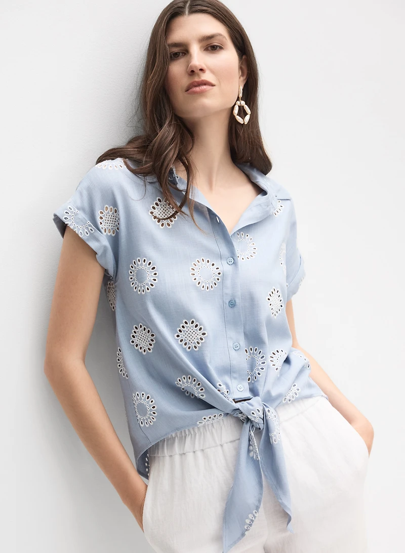Embroidered Button-Down Blouse