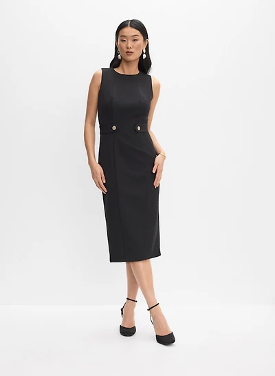 Buttoned-Tab Sheath Dress