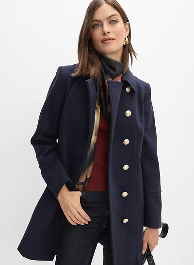 Stretch Wool-Blend Military Coat