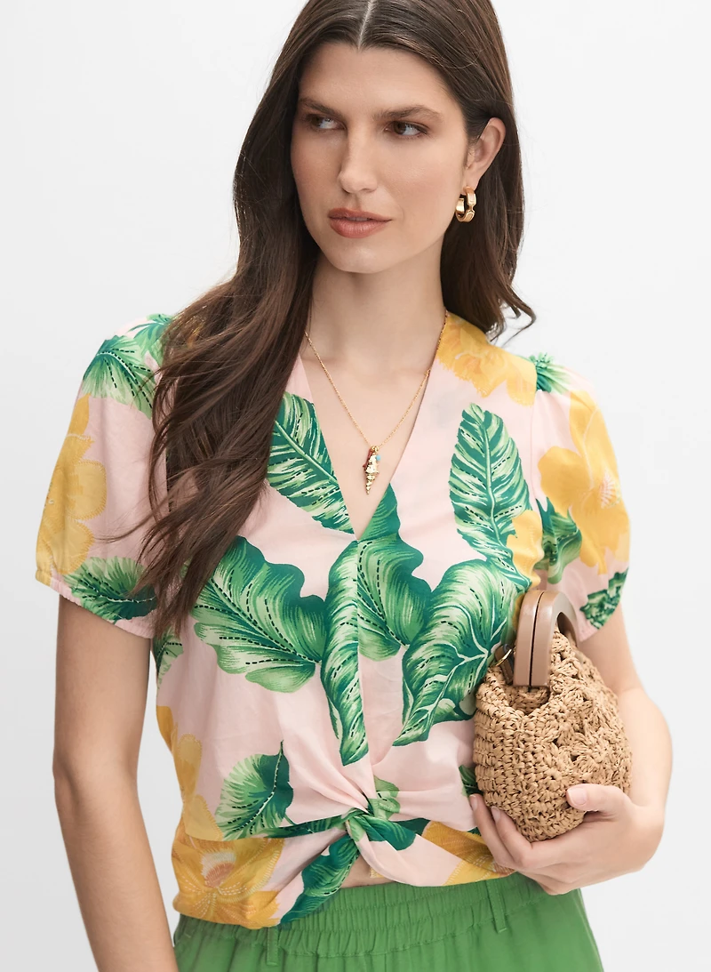 Tropical Twist-Hem Blouse