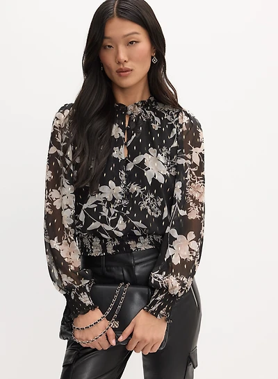 Blouse florale froncée