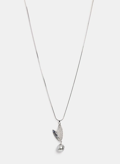 Leafy Pearl Drop Necklace