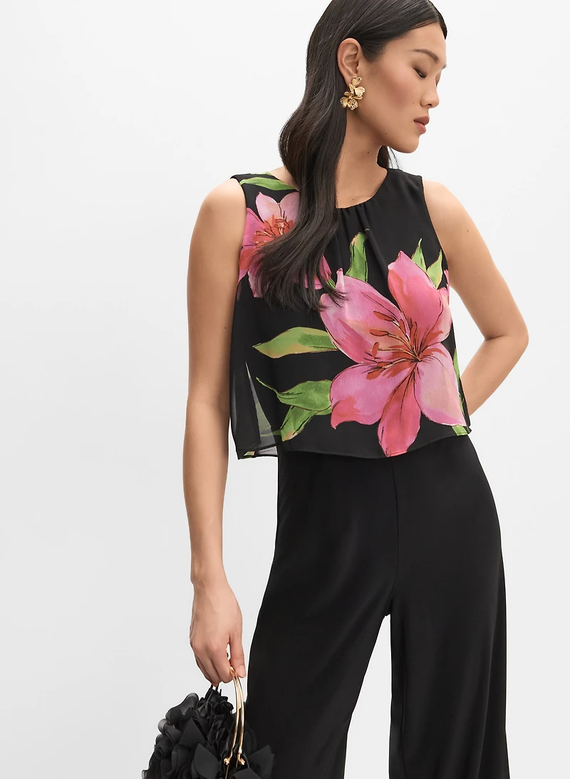 Joseph Ribkoff - Floral Chiffon Overlay Jumpsuit