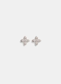 Crystal Clover Pearl Back Earrings
