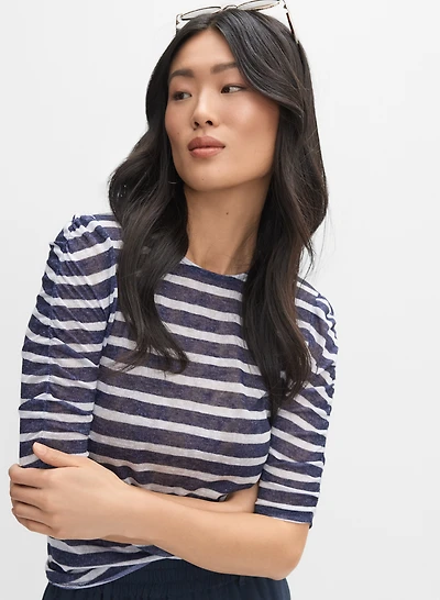 Striped Elbow Sleeve Top