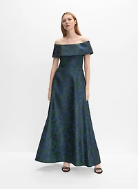 Floral Jacquard Off-Shoulder Dress