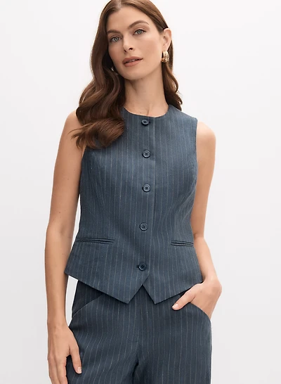 Pinstripe Button-Down Vest