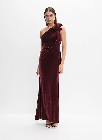 Robe en velours à épaule unique