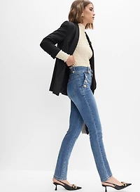 Embossed Button Slim-Leg Jeans
