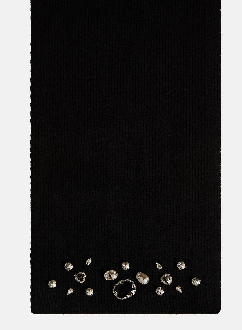 Ribbed Rhinestone Embellished Scarf