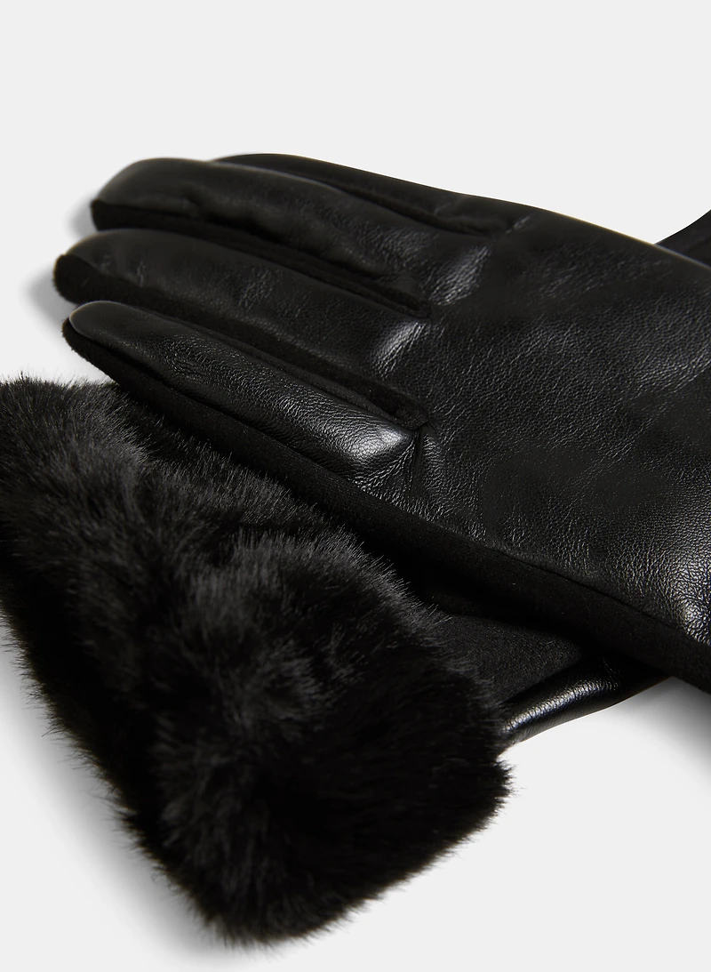 Faux Suede Fur Trim Gloves