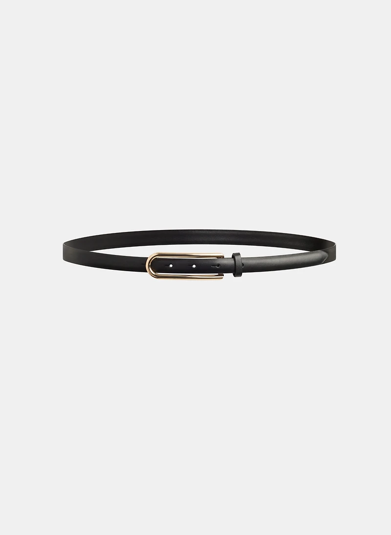Elongated Buckle Leather Belt