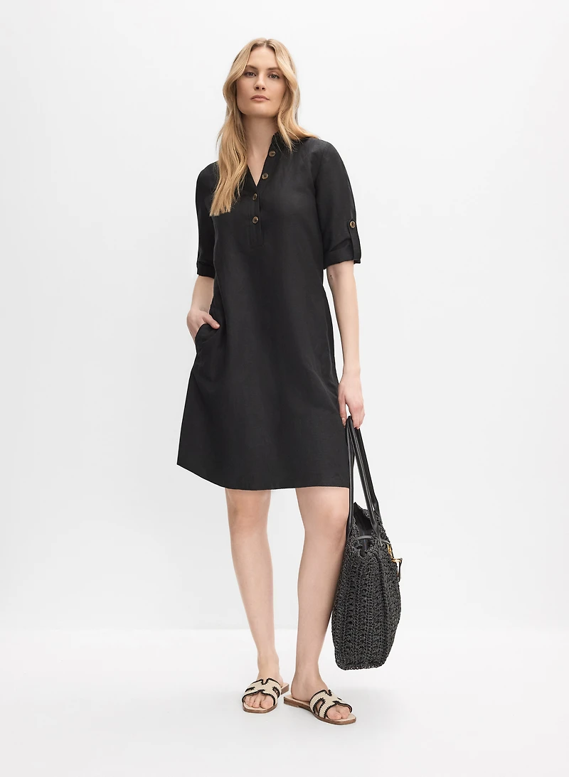 Linen-Blend Shirt Dress