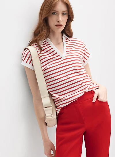 Striped Polo-Neck T-Shirt