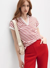 Striped Polo-Neck T-Shirt
