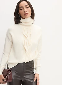 Beaded Twist Front Turtleneck Sweater