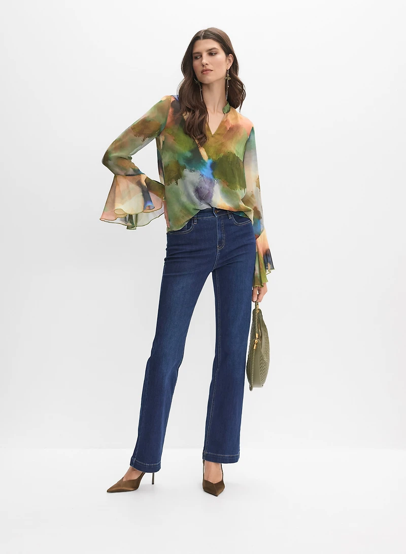 Abstract Bell Sleeve Blouse