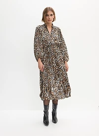 Robe midi à motif léopard et col fendu