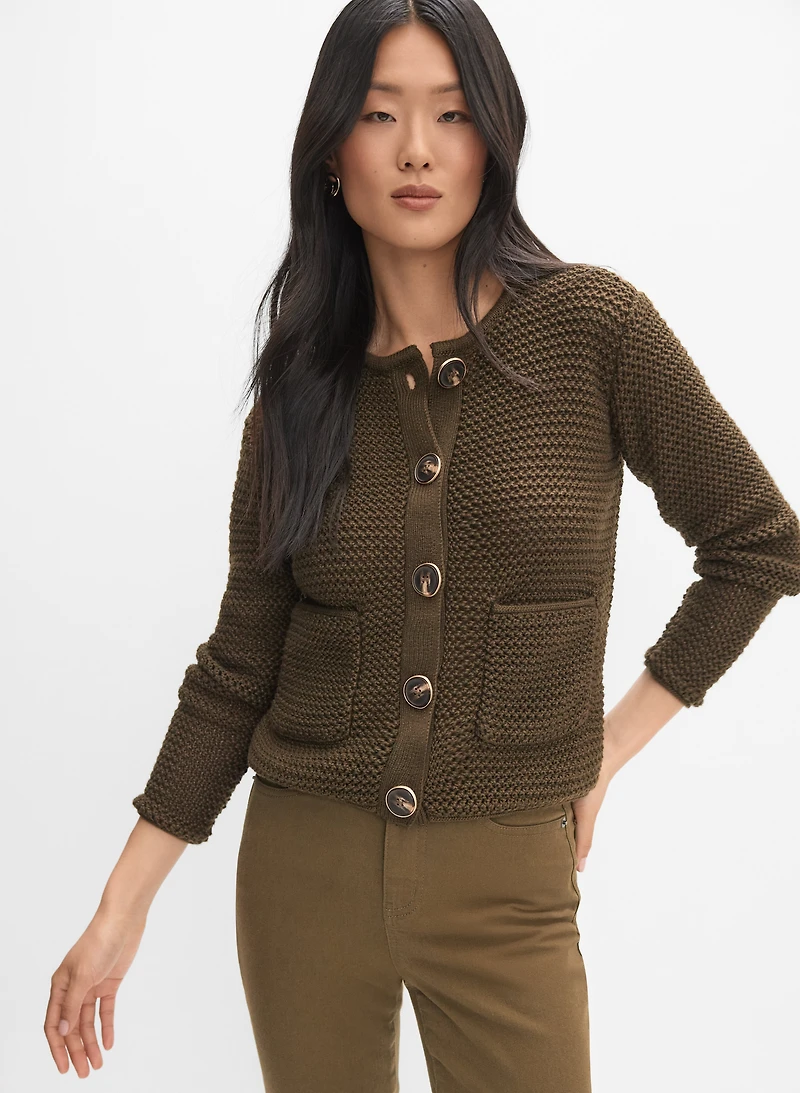 Cropped Crew Neck Cardigan