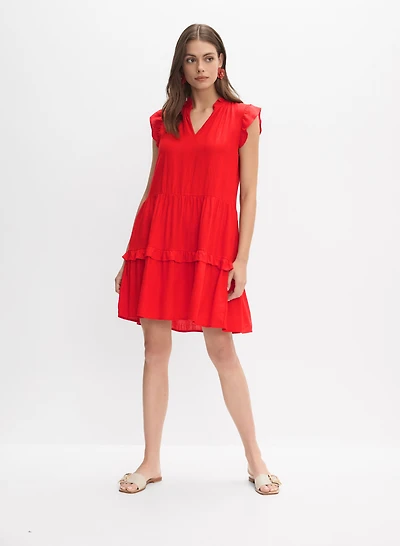Tiered Linen-Blend Dress