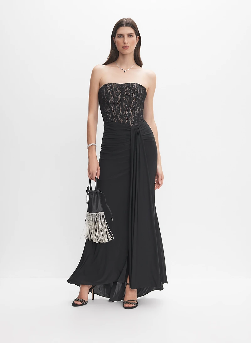 Robe bustier en dentelle et jersey