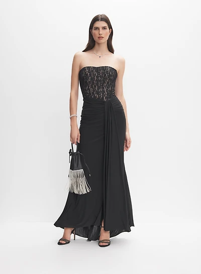 Robe bustier en dentelle et jersey