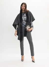 Faux Fur Collar Poncho