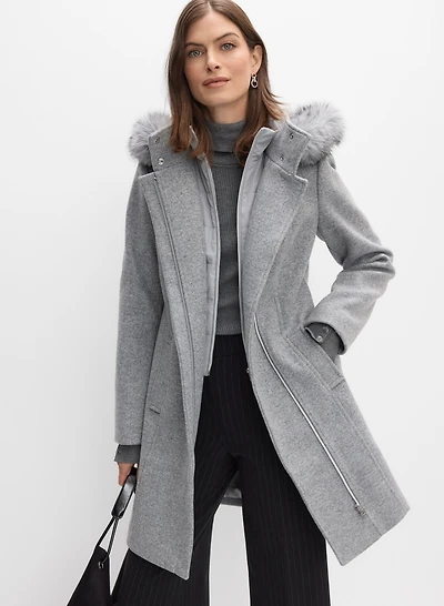 Hooded Stretch-Wool Coat