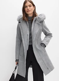 Hooded Stretch-Wool Coat