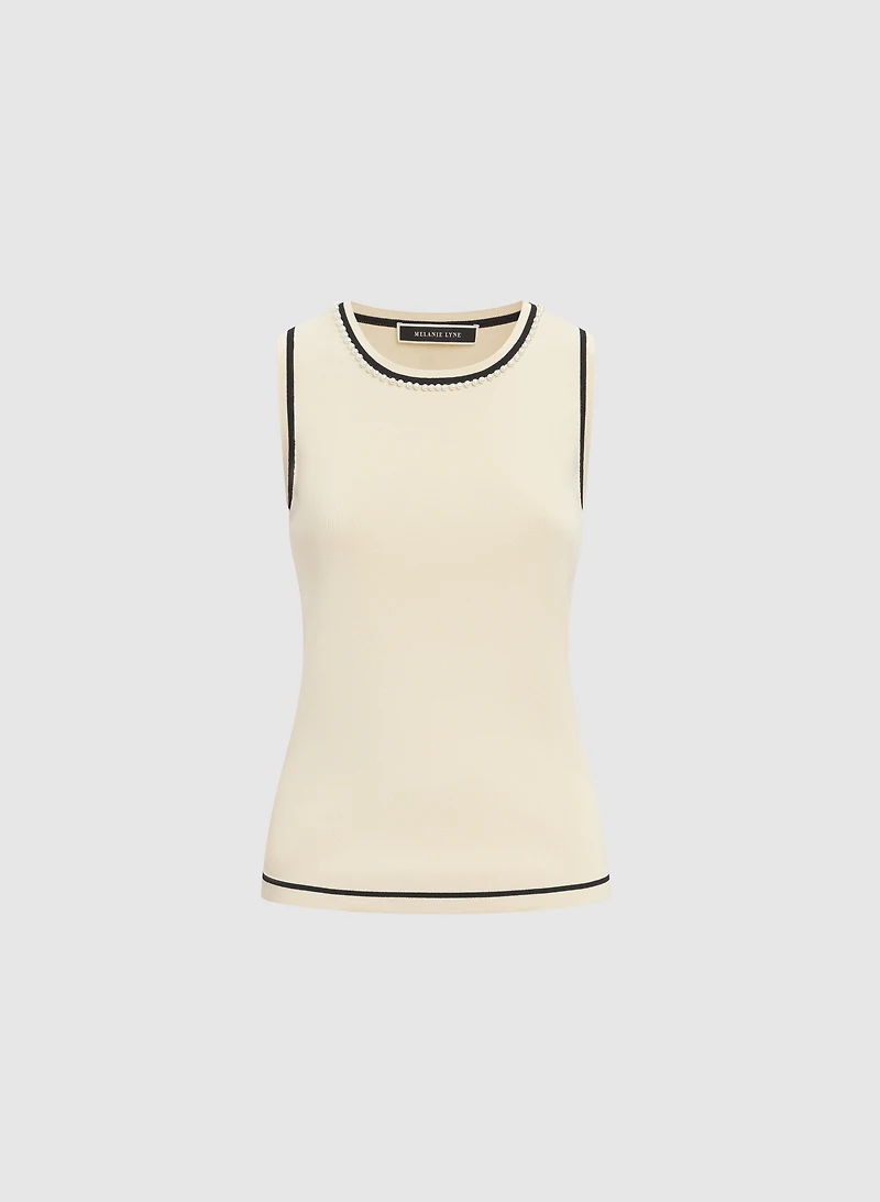 Sleeveless Pearl Trim Sweater