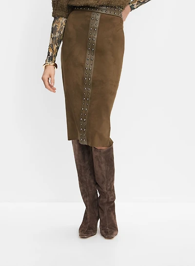 Faux-Suede Midi Skirt