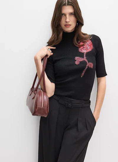 Beaded Floral Motif Sweater