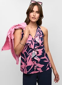 Blouse florale à volants en lin