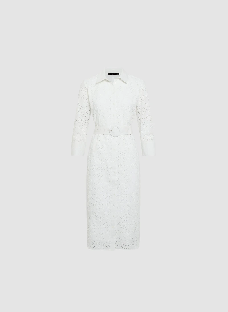 Button-Front Eyelet Shirt Dress
