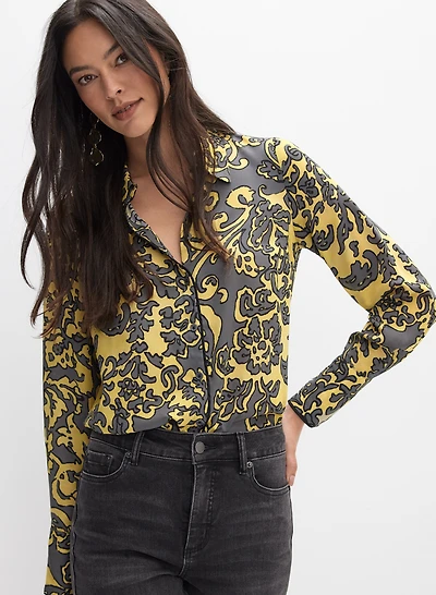 Printed Button-Down Blouse