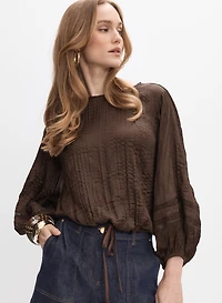 Joseph Ribkoff - Embossed Bishop Sleeve Blouse