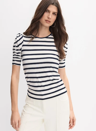 Stripe Ruched Sleeve T-Shirt