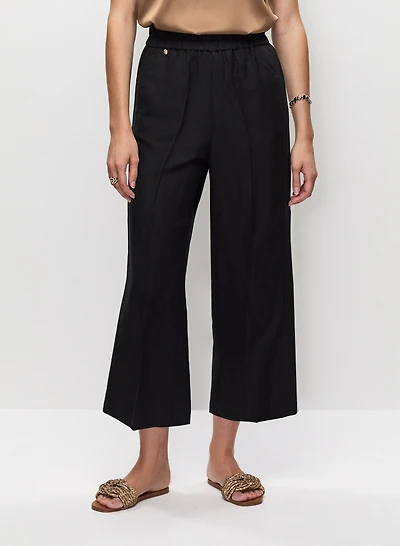 Pull-On Linen-Blend Culotte Pants