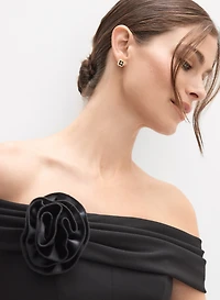 Off-Shoulder 3D Rosette Dress