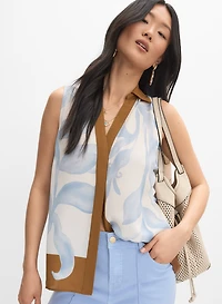 Palm Print Colour Block Blouse