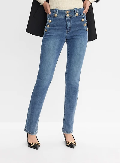 Embossed Button Slim-Leg Jeans