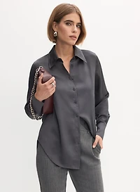 Button-Front Satin Blouse