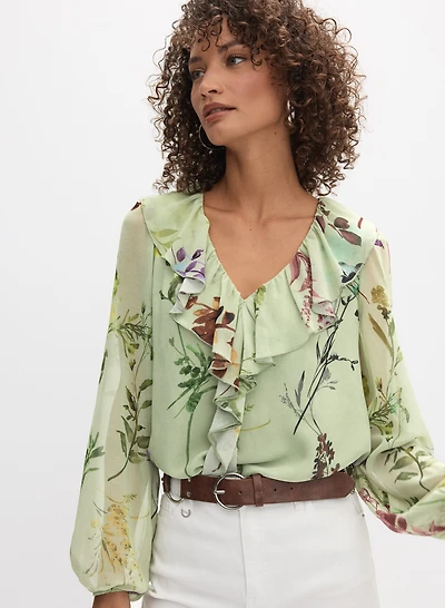 Floral Ruffle Front Blouse