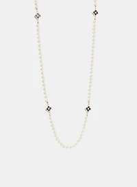 Long Clover Detail Pearl Necklace