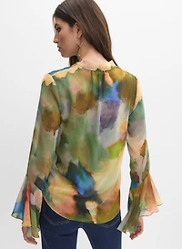 Abstract Bell Sleeve Blouse