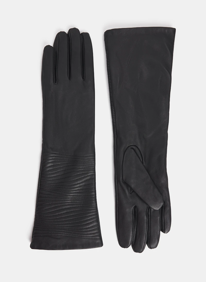 Wave Stitch Vegan Leather Gloves