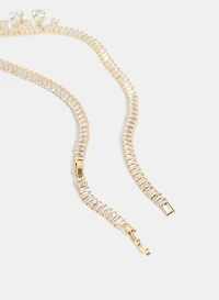 Collier à baguettes en zircons et pendentifs cristaux