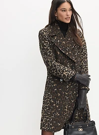 Leopard Print Wool-Blend Coat